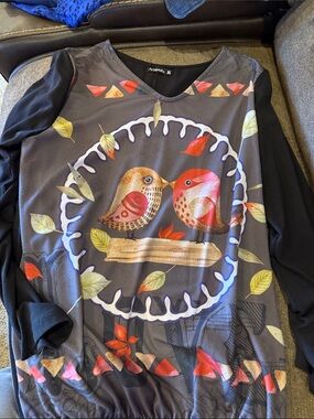 Black Long Sleeve Tee with Two-Tone Bird Graphic